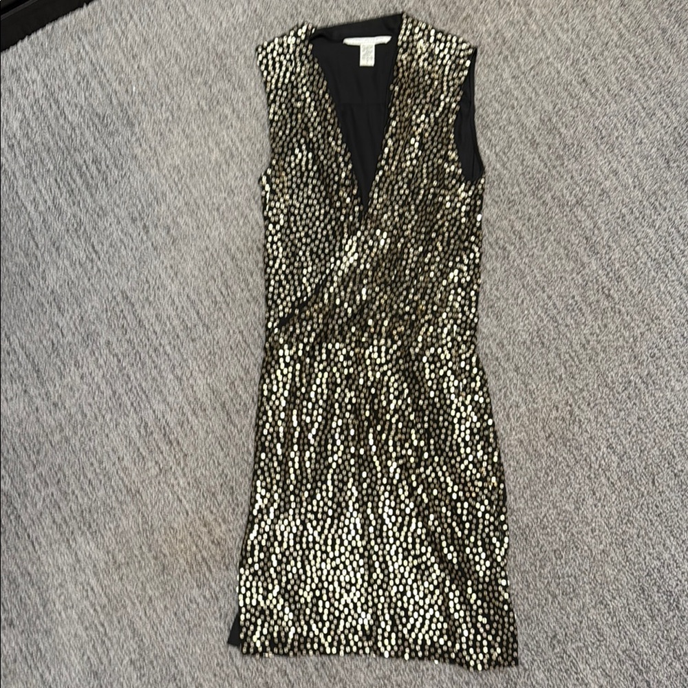 Diane Von Furstenberg Gold and Black Sequin Mini Dress